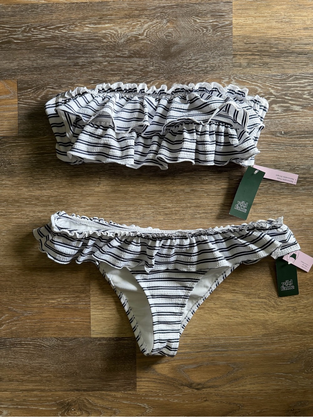 🤍 Wild Fable Navy Striped Ruffle Bikini Set 💙 - Picture 2 of 12
